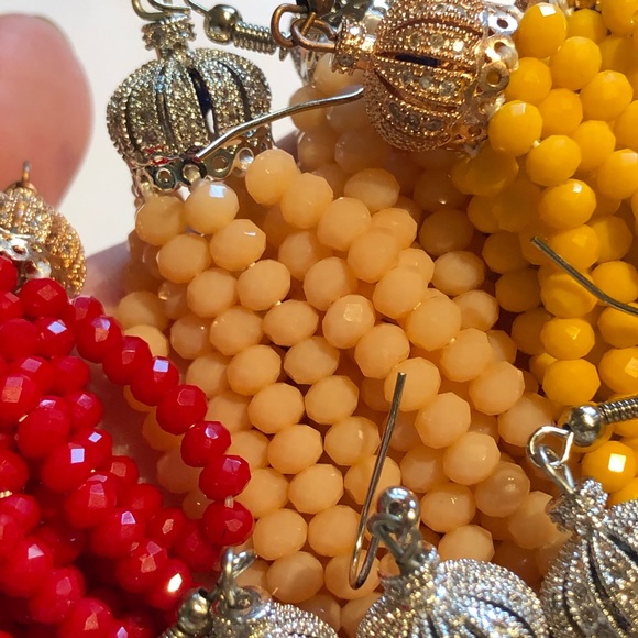 Peach/Silver Crystal Tassel Earrings (Han… - Picture 4 of 15